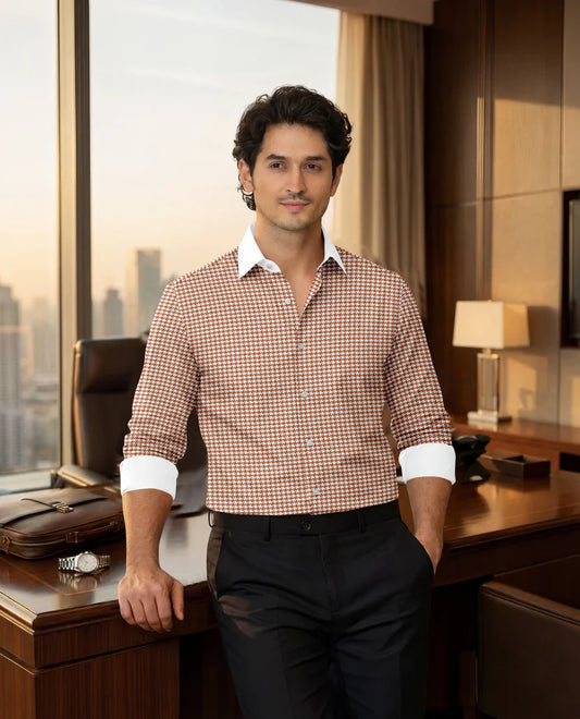 Royal French Copper Brown Classic With White Cuff Caller  Shirt
