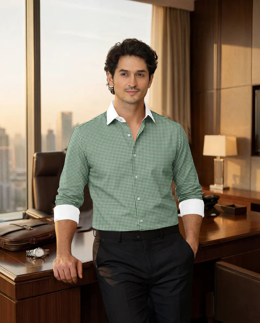 Royal French Green Line Classic With White Cuff Caller Shirt