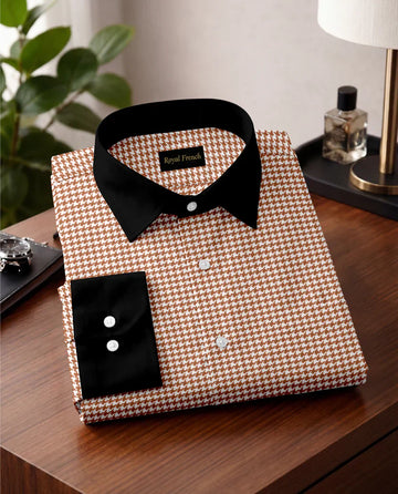 Royal French Copper Brown Classic With Black Cuff Caller  Shirt
