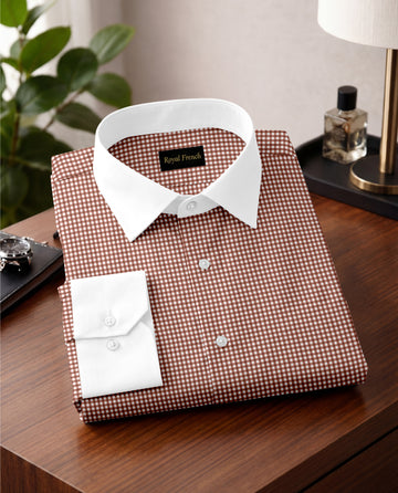 Royal French Micro Check Oxford Cotton Maroon With White Cuff Caller Shirt