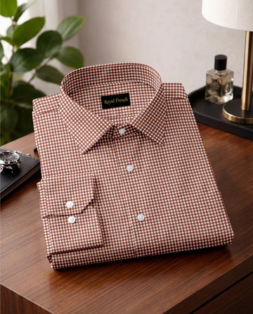 Royal French Micro Check Oxford Cotton Maroon Plane Shirt