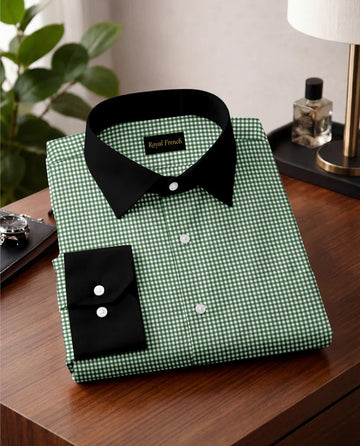 Royal French Green Line Classic With Black Cuff Caller Shirt