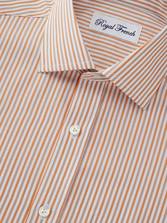 Barboni Orange Striped Full  Sleeve Classic Fit Classic Formal Egyptian Giza Silk Touch Cotton Shirt.