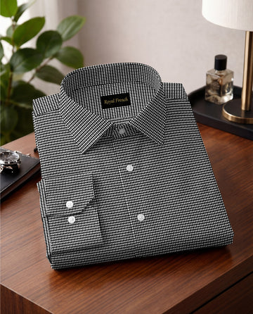 Royal French Micro Check Contrast Premium Black Plane Shirt